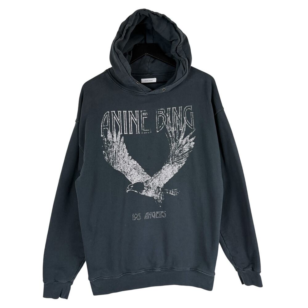 Anine Bing Rowe Hoodie Eagle in Washed Black Gray - M